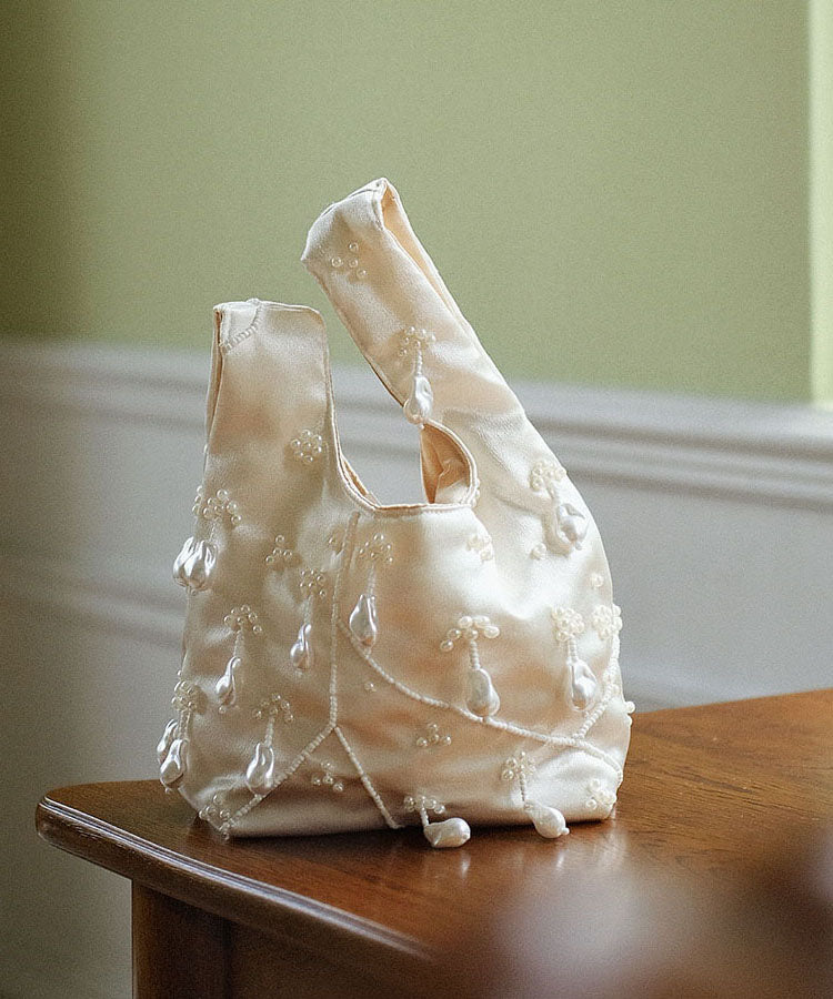 French Handmade Pearl Embroidery Versatile Bucket Bag