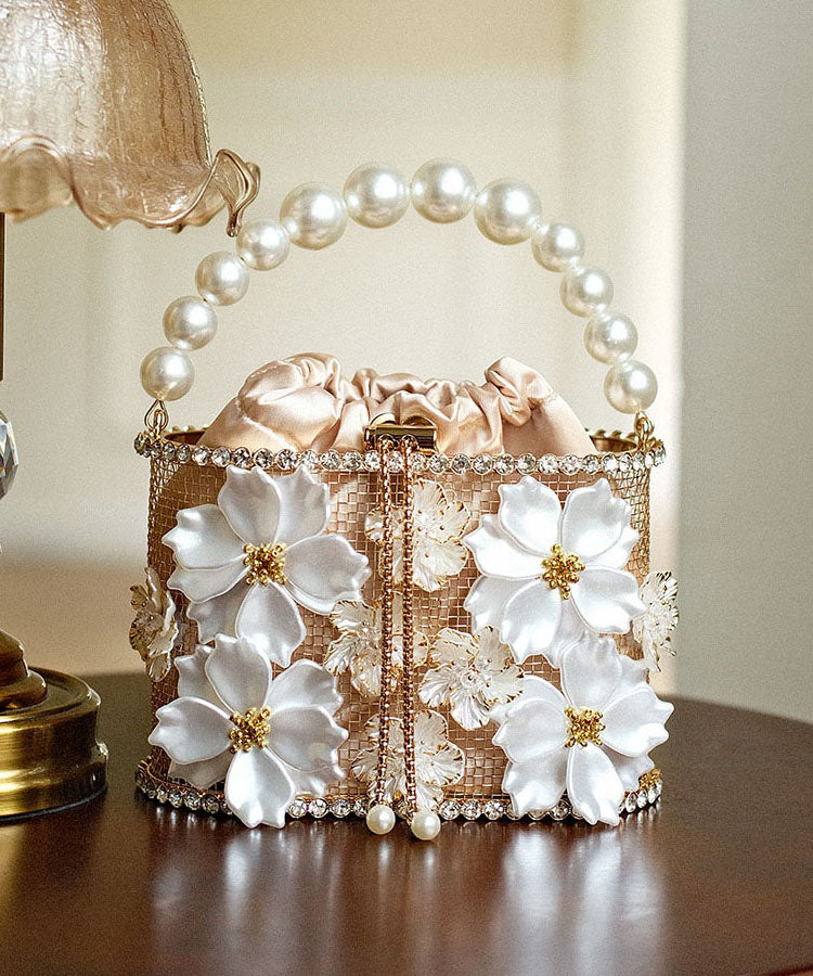 French Handmade Purple Pearl Flower Zircon Bucket Bag