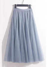 Load image into Gallery viewer, French Haze Blue Elastic Waist Tulle Pleated Skirt Summer