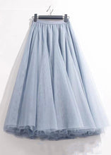Load image into Gallery viewer, French Haze Blue Elastic Waist Tulle Pleated Skirt Summer