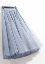 Load image into Gallery viewer, French Haze Blue Elastic Waist Tulle Pleated Skirt Summer