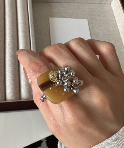 French Irregular Bead Tassel Button Alloy Ring