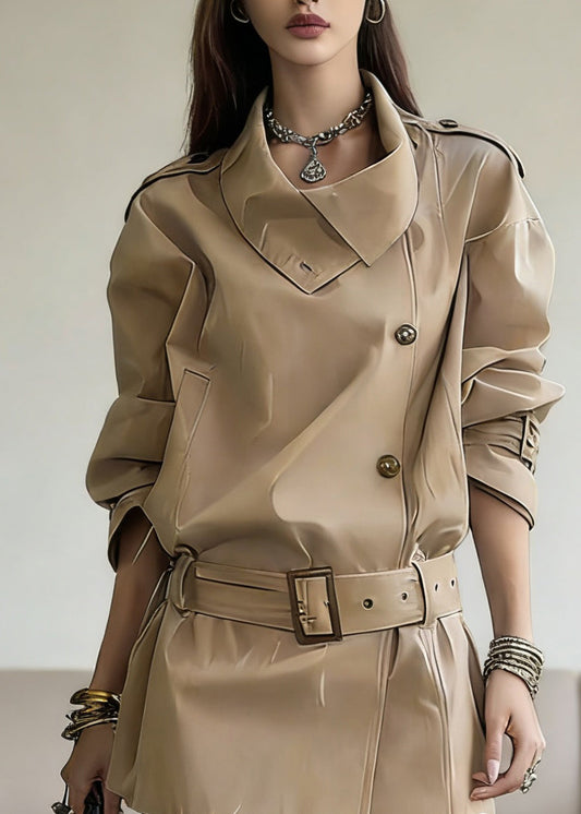 French Khaki Peter Pan Collar Sashes Patchwork Coats Spring