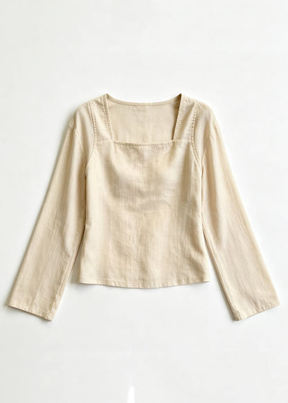 French Khaki Square Collar Patchwork Tops Fall