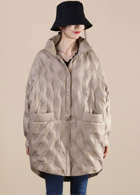 French Khaki Stand Collar Oversized Duck Down Down Coat Winter