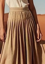 Load image into Gallery viewer, French Khaki Wrinkled Elastic Waist Linen Skirt Summer