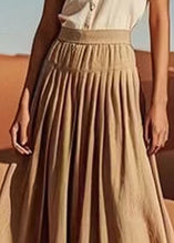 Load image into Gallery viewer, French Khaki Wrinkled Elastic Waist Linen Skirt Summer