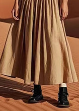 Load image into Gallery viewer, French Khaki Wrinkled Elastic Waist Linen Skirt Summer