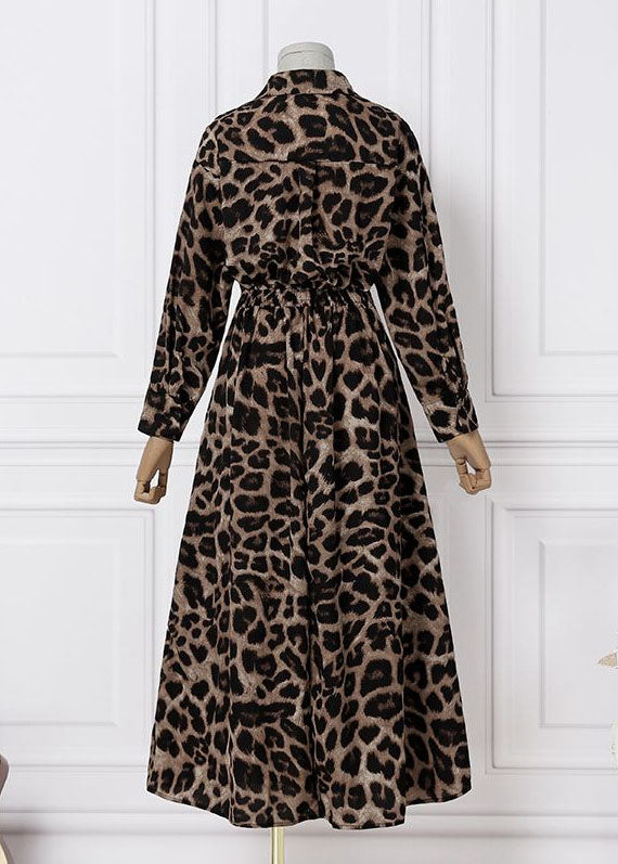 French Leopard Print Exra Large Hem Cotton Holiday Dresses Spring