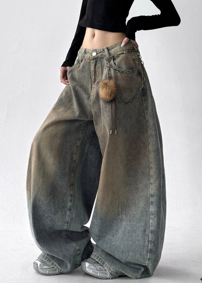 French Light Blue Oversized Denim Wide Leg Pants Spring