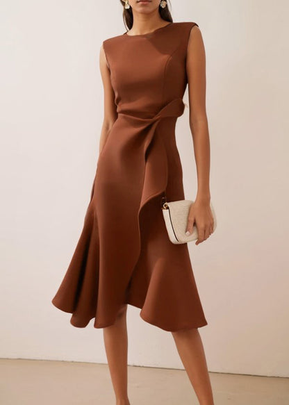 French Light Green Asymmetrical Cotton Dresses Sleeveless