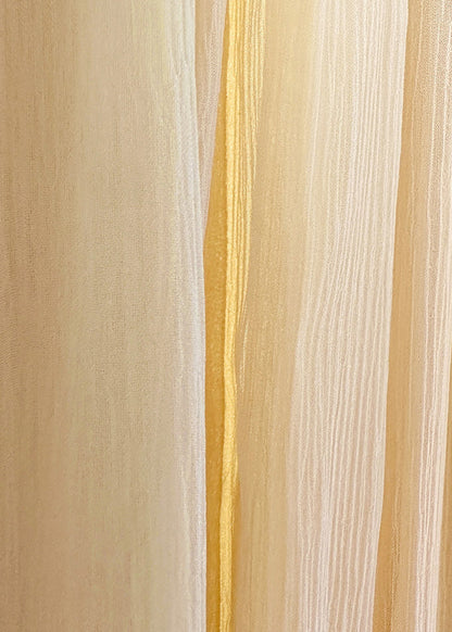 French Light Yellow Wrinkled Floral Patchwork Silk Dress Spring