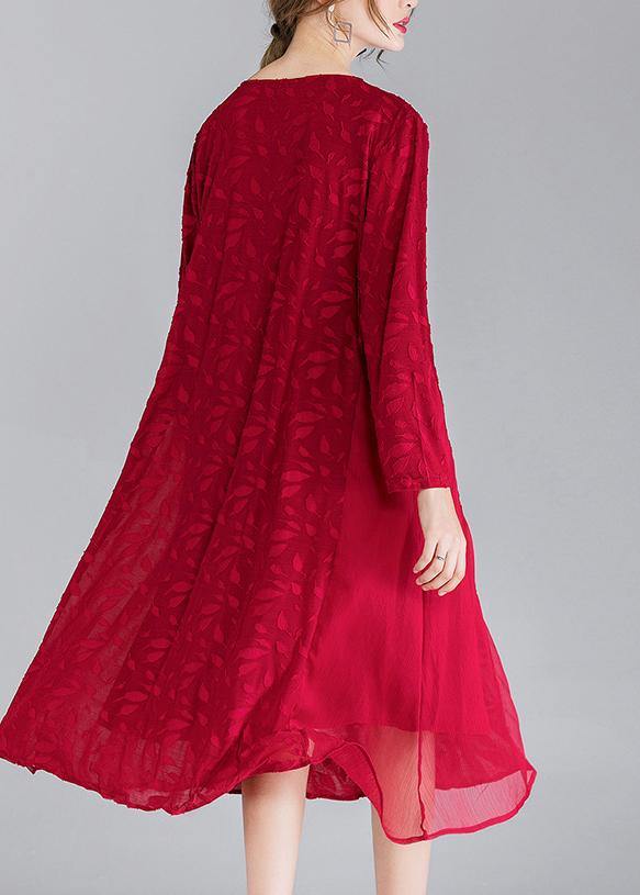 French Mulberry O-Neck Chiffon A Line Skirts Spring Summer Vacation Dresses - SooLinen