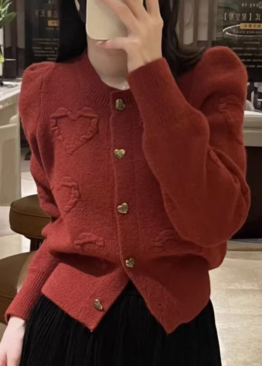 French Mulberry O Neck Jacquard Button Knit Cardigans Fall