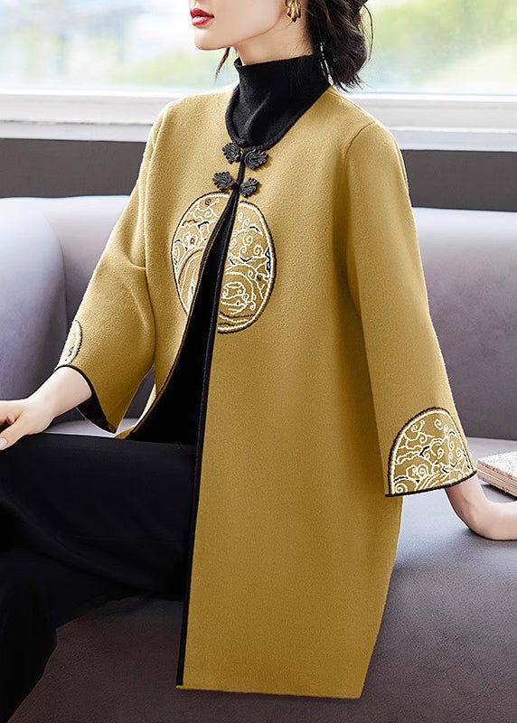 French Mulberry O-Neck Print Long Woolen Cardigans Spring