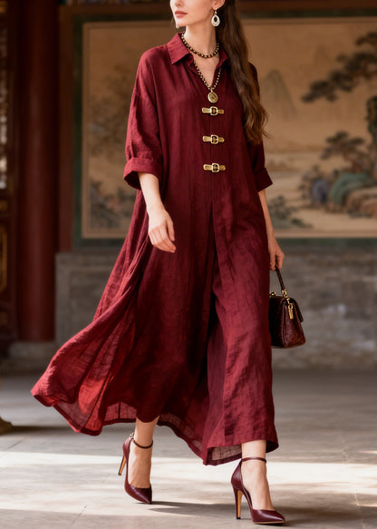 French Mulberry Oversized Chinese Button Cotton Dresses Summer