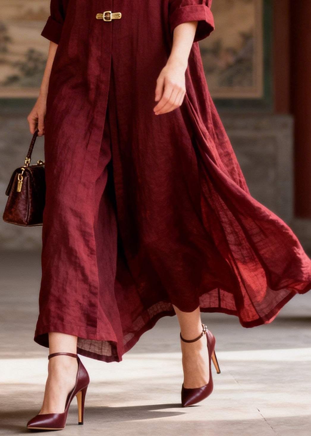 French Mulberry Oversized Chinese Button Cotton Dresses Summer