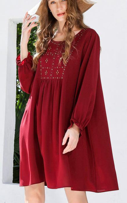 French Mulberry fashion Chiffon long sleeve Spring Vacation Dresses - SooLinen
