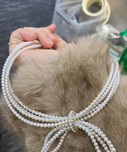 French Multi-Layered Bow Pearl Necklace
