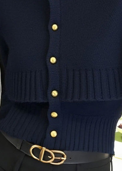French Navy Button False Two Pieces Knit Cardigan Winter