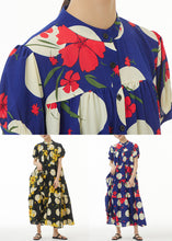 Load image into Gallery viewer, French Navy Button Print Cotton Long Dress Short Sleeve