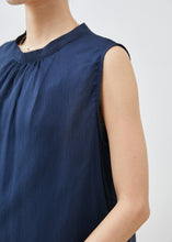 Load image into Gallery viewer, French Navy Stand Collar Chiffon Tanks Sleeveless