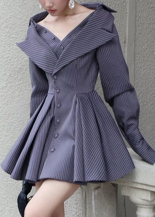 French Navy Striped Patchwork Cotton Original Design Dresses Spring