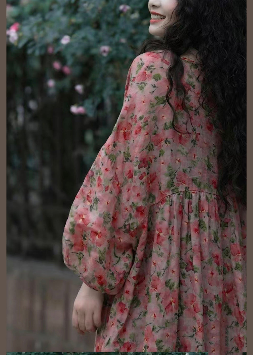 French O-Neck Print Wrinkled Cotton Dresses Spring