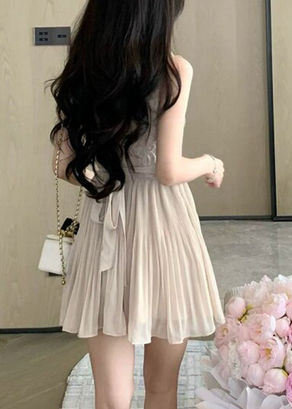 French O-Neck Ruffled Patchwork Flattering Mid Dresses Short Sleeve