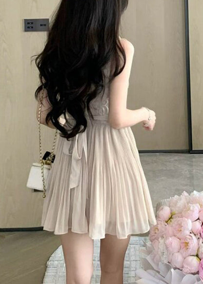 French O-Neck Ruffled Patchwork Flattering Mid Dresses Short Sleeve