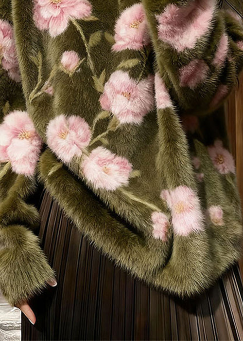 French Olive Green Original Design Cozy Knit Sweater