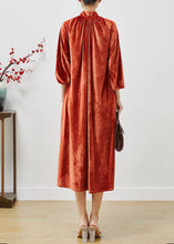 Load image into Gallery viewer, French Orange Stand Collar Silk Velvet Long Dresses Fall