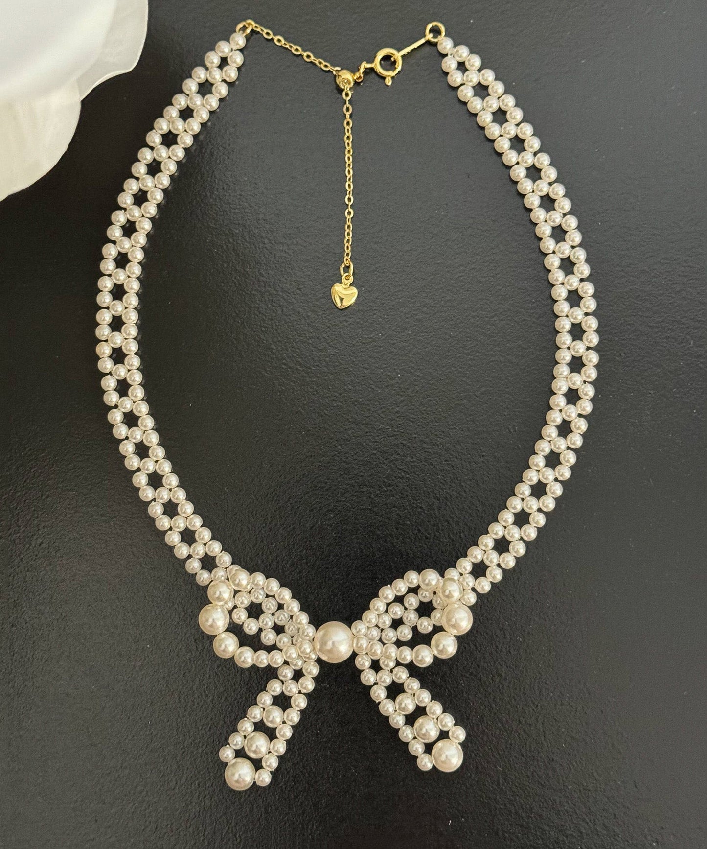French Pearl Bow Sweater Necklace And Bracelet Set