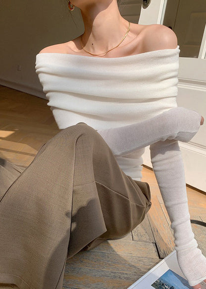 French Pink Cold Shoulder Knit Short Sweater Spring