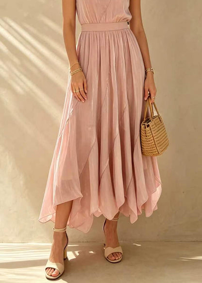 French Pink Elastic Waist Tulle Maxi Skirts Summer