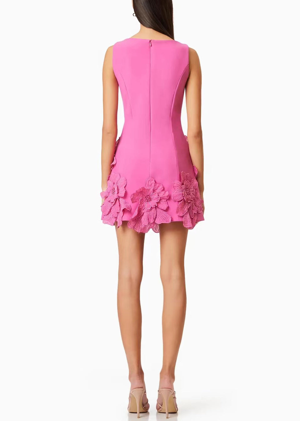 French Pink Floral Solid Cotton Mini Dresses Summer