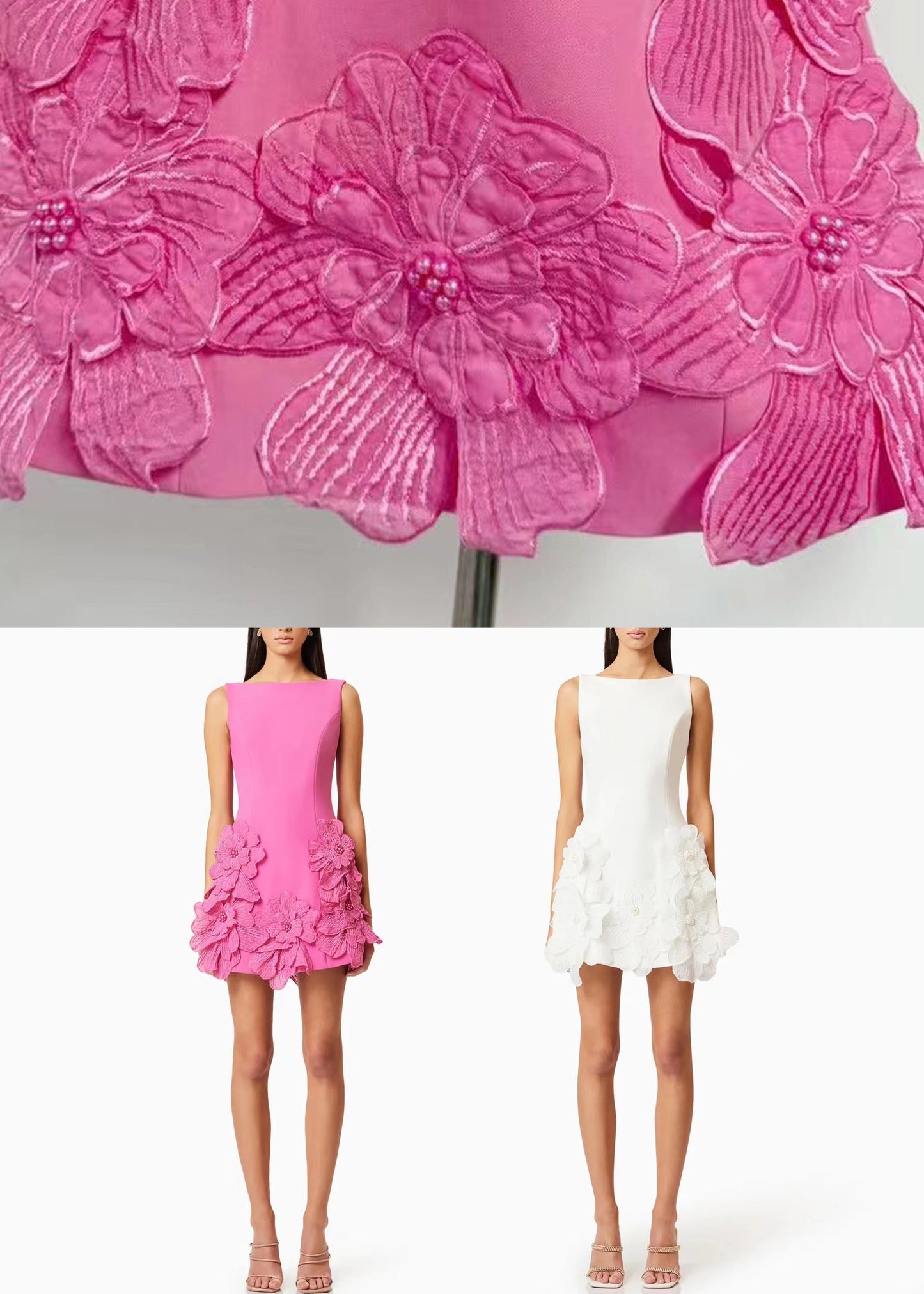 French Pink Floral Solid Cotton Mini Dresses Summer