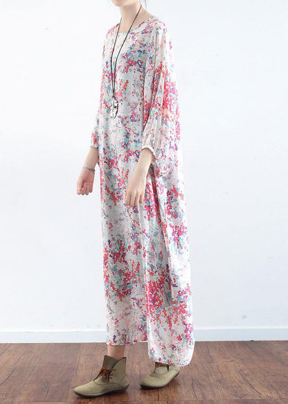 French Pink Flower O Neck Sisal Holiday Dress Summer - SooLinen