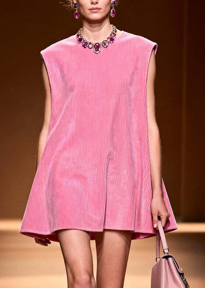 French Pink Oversized Corduroy Mid Dress Sleeveless