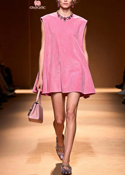 French Pink Oversized Corduroy Mid Dress Sleeveless