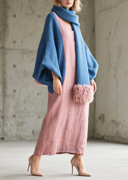 French Pink Oversized Patchwork Cotton Holiday Dress Lantern Sleeve