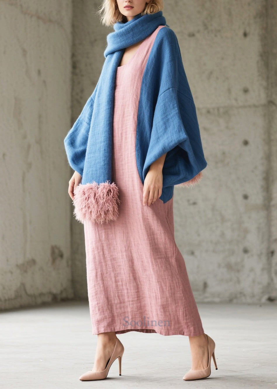 French Pink Oversized Patchwork Cotton Holiday Dress Lantern Sleeve