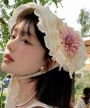 Load image into Gallery viewer, French Pink Purple Lace Flower Ruffles Grass Woven Sun Hat