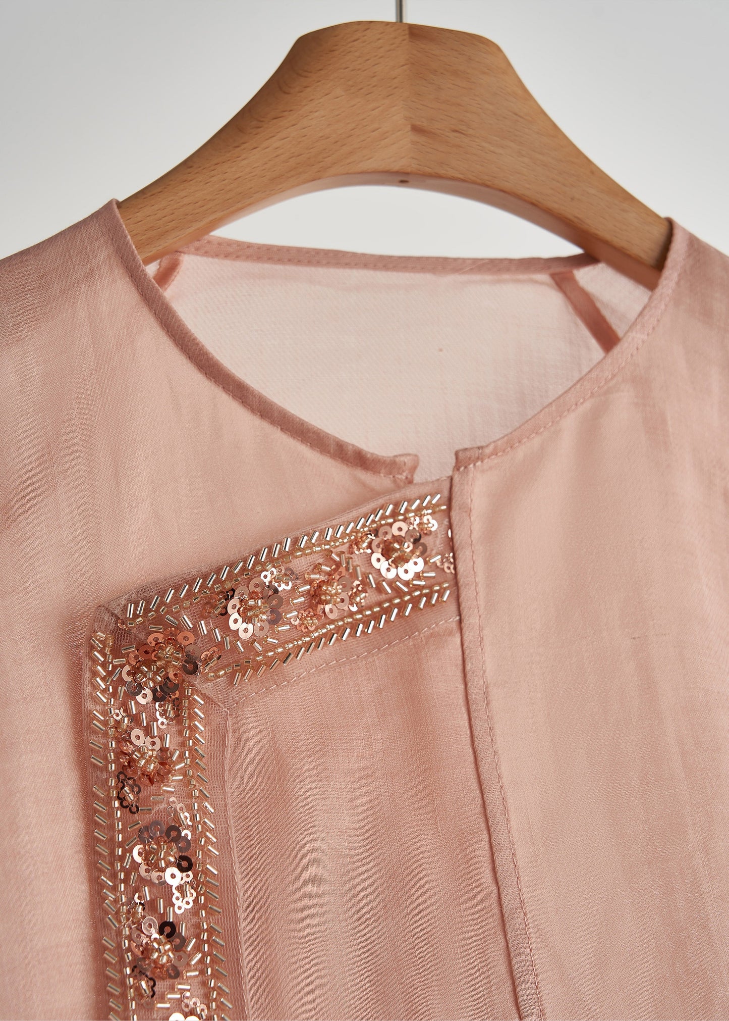 French Pink Sequins Embroidered Cotton Two Piece Set Women Clothing Fall