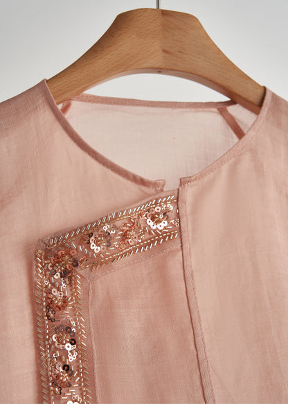 French Pink Sequins Embroidered Cotton Two Piece Set Women Clothing Fall