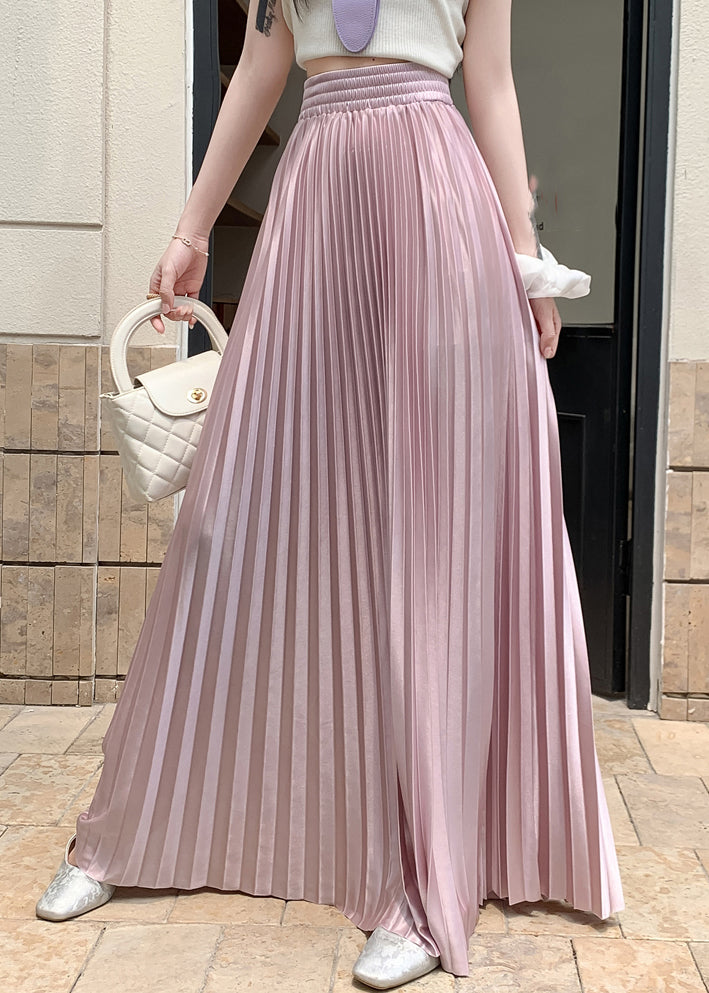 French Pink Wrinkled Silk A Line Skirt Summer