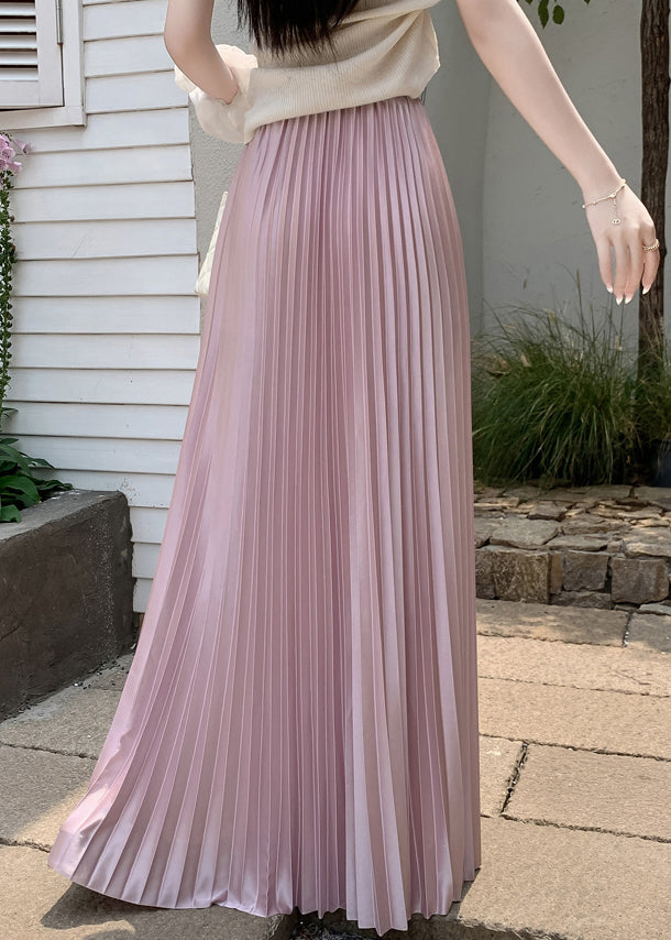 French Pink Wrinkled Silk A Line Skirt Summer