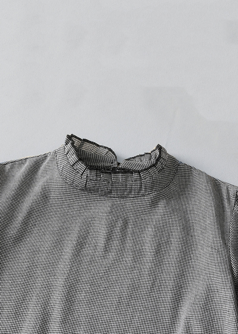 French Plaid Ruffled Pockets Cotton Dress Spring