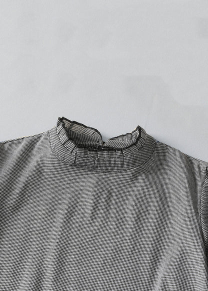 French Plaid Ruffled Pockets Cotton Dress Spring