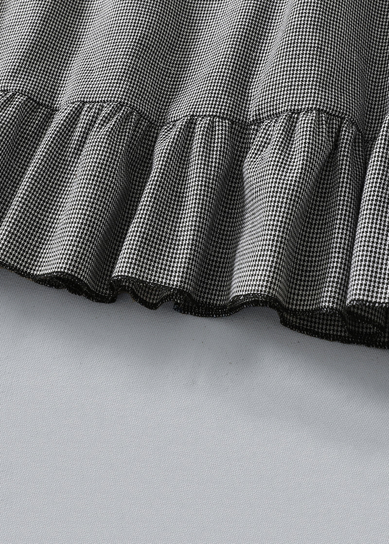 French Plaid Ruffled Pockets Cotton Dress Spring